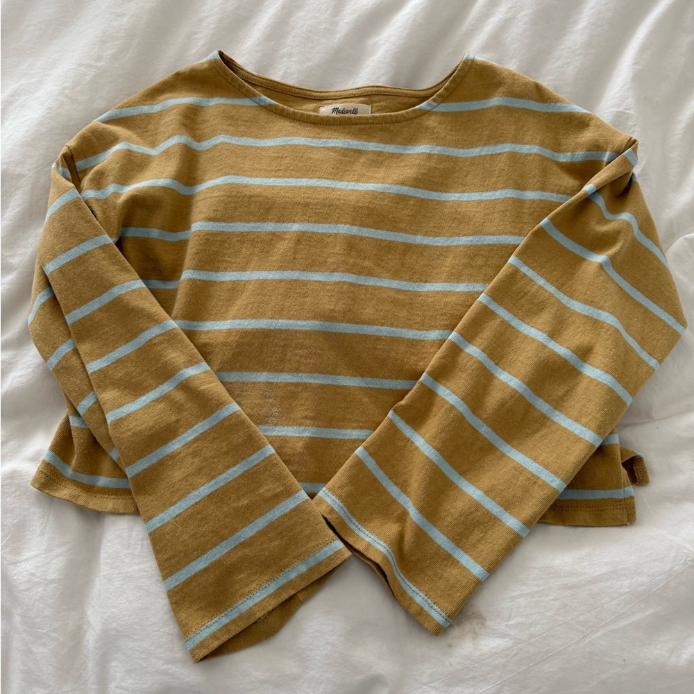 Madewell Striped Long Sleeve Top - Mustard & Light Blue